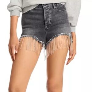Good American Black Jean Shorts with Chain Fringe Bombshell NWT rave festival